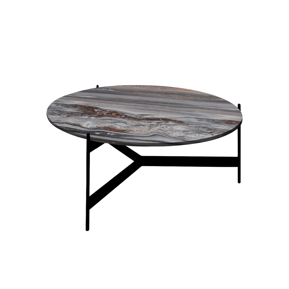 Mix & Match Round Marble Coffee Table with Black Y-shaped Metal Base