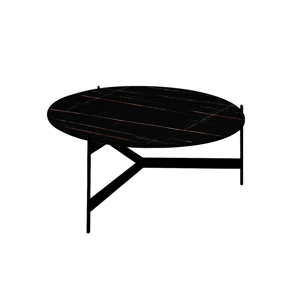 Mix & Match Round Marble Coffee Table with Black Y-shaped Metal Base