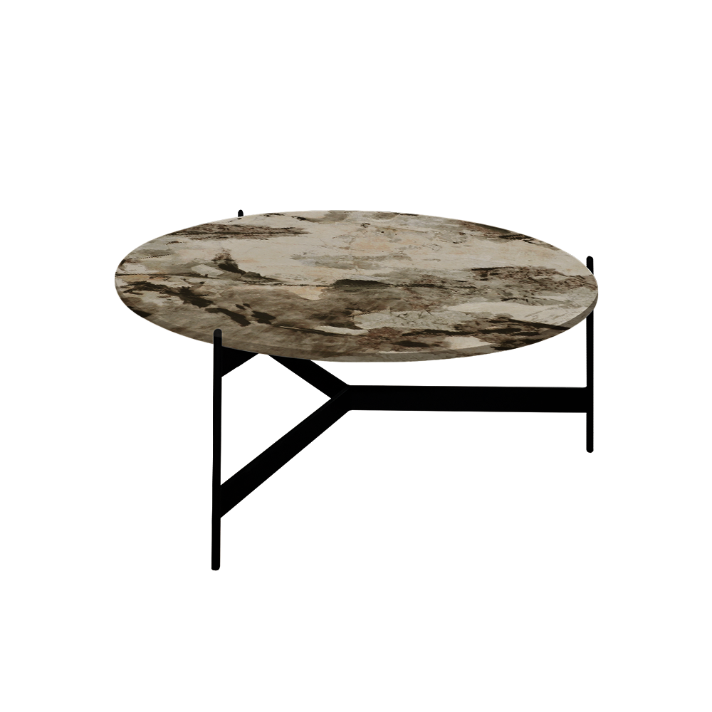 Mix & Match Round Marble Coffee Table with Black Y-shaped Metal Base