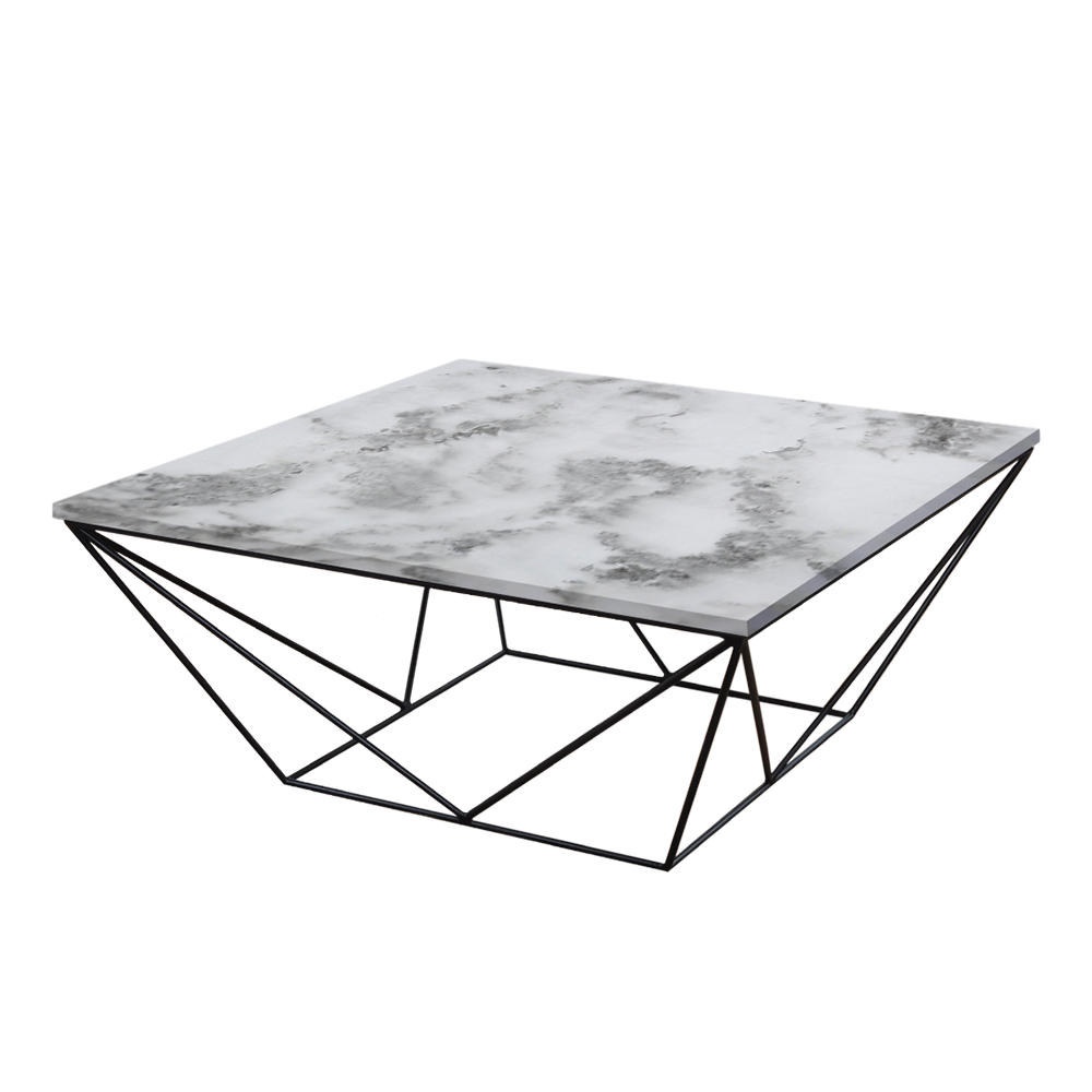 Mix & Match Square Marble Coffee Table with Black Geometric Metal Base