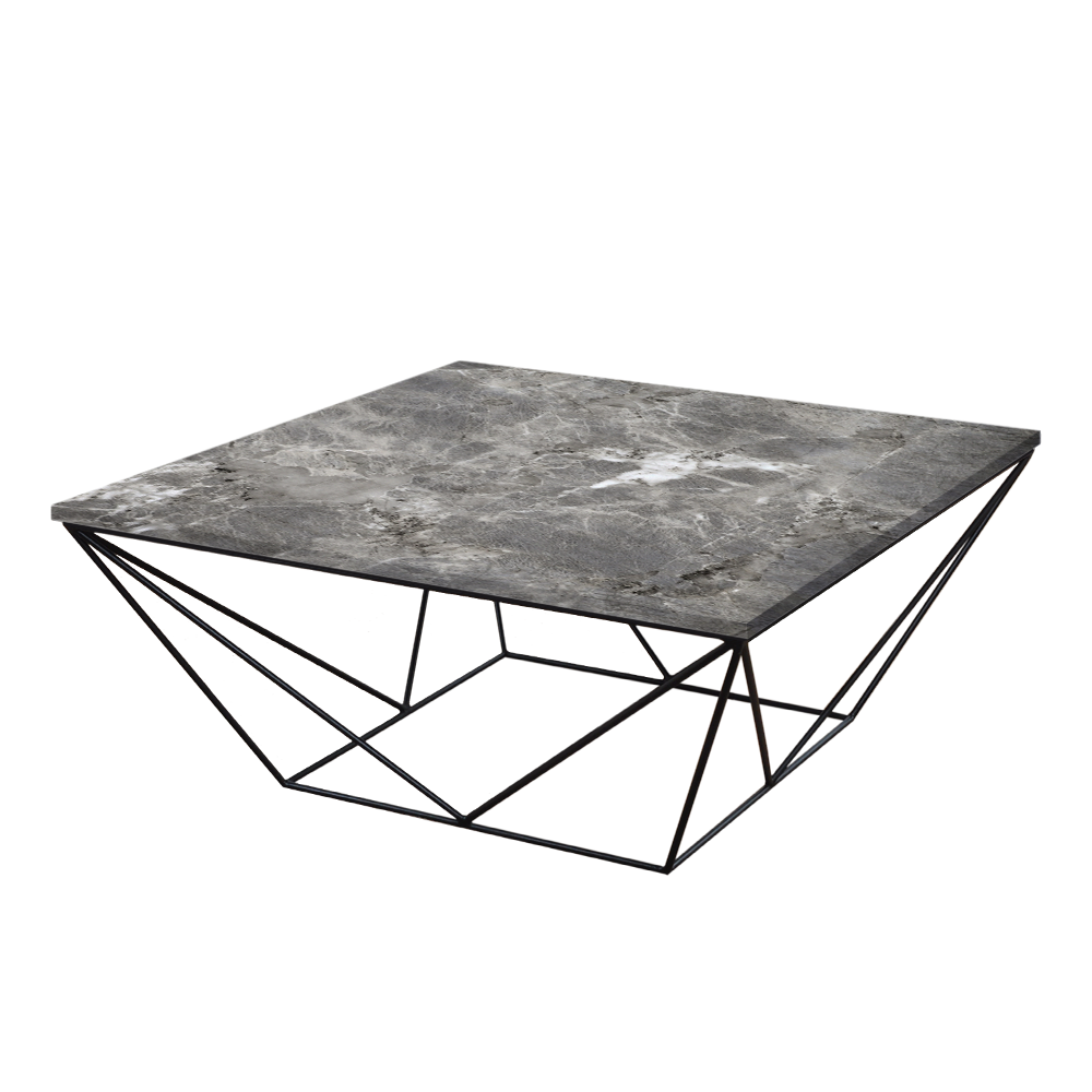 Mix & Match Square Marble Coffee Table with Black Geometric Metal Base