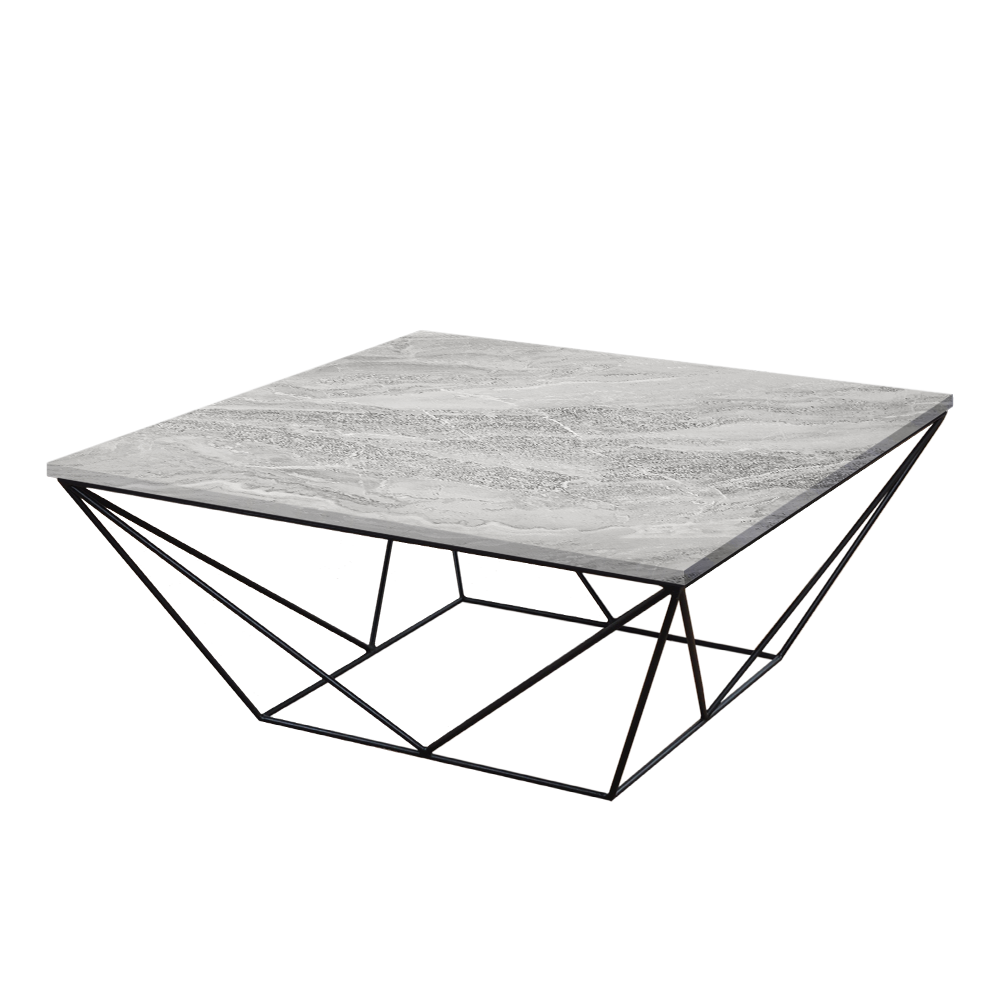 Mix & Match Square Marble Coffee Table with Black Geometric Metal Base