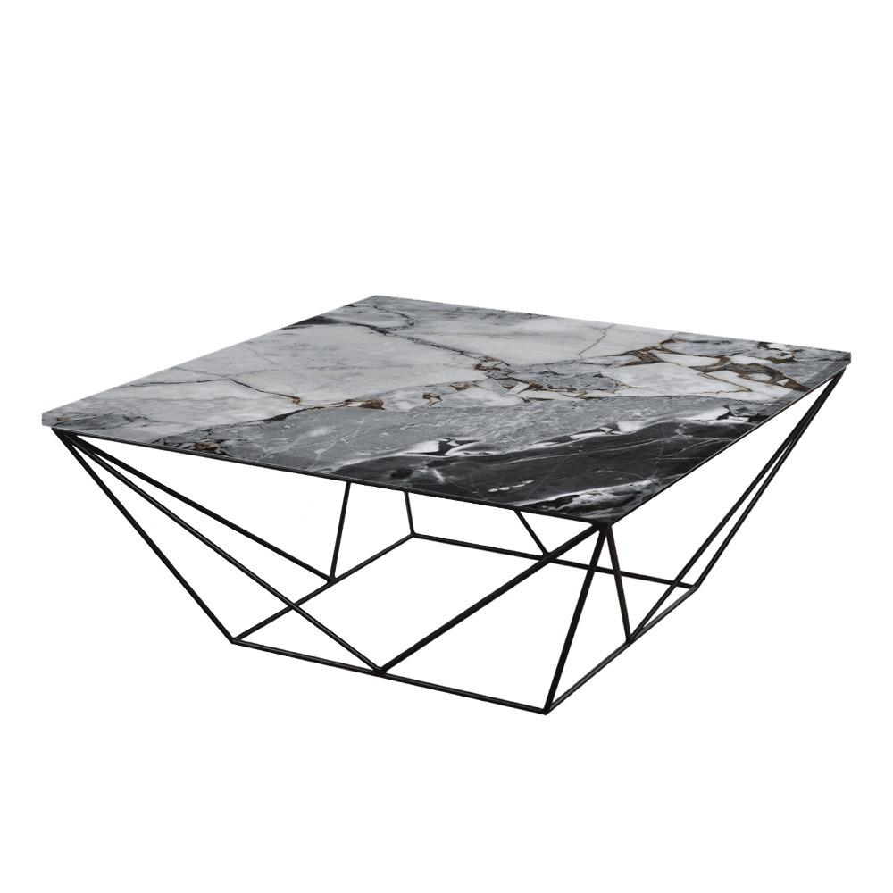 Mix & Match Square Marble Coffee Table with Black Geometric Metal Base