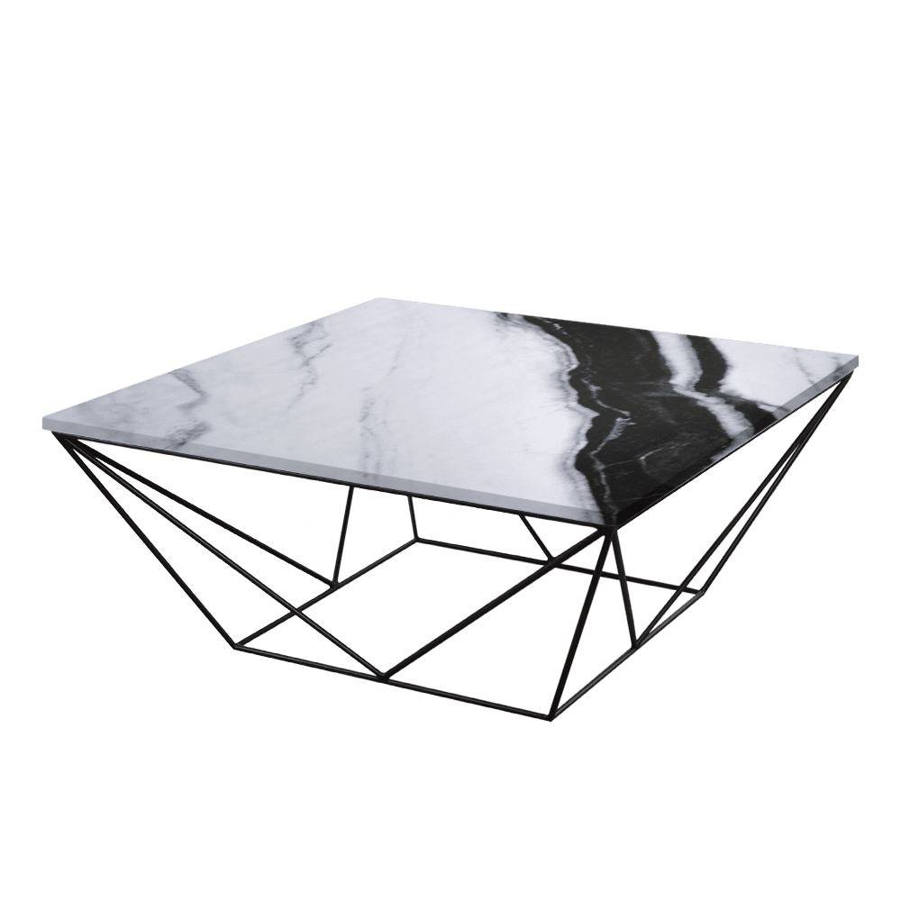 Mix & Match Square Marble Coffee Table with Black Geometric Metal Base