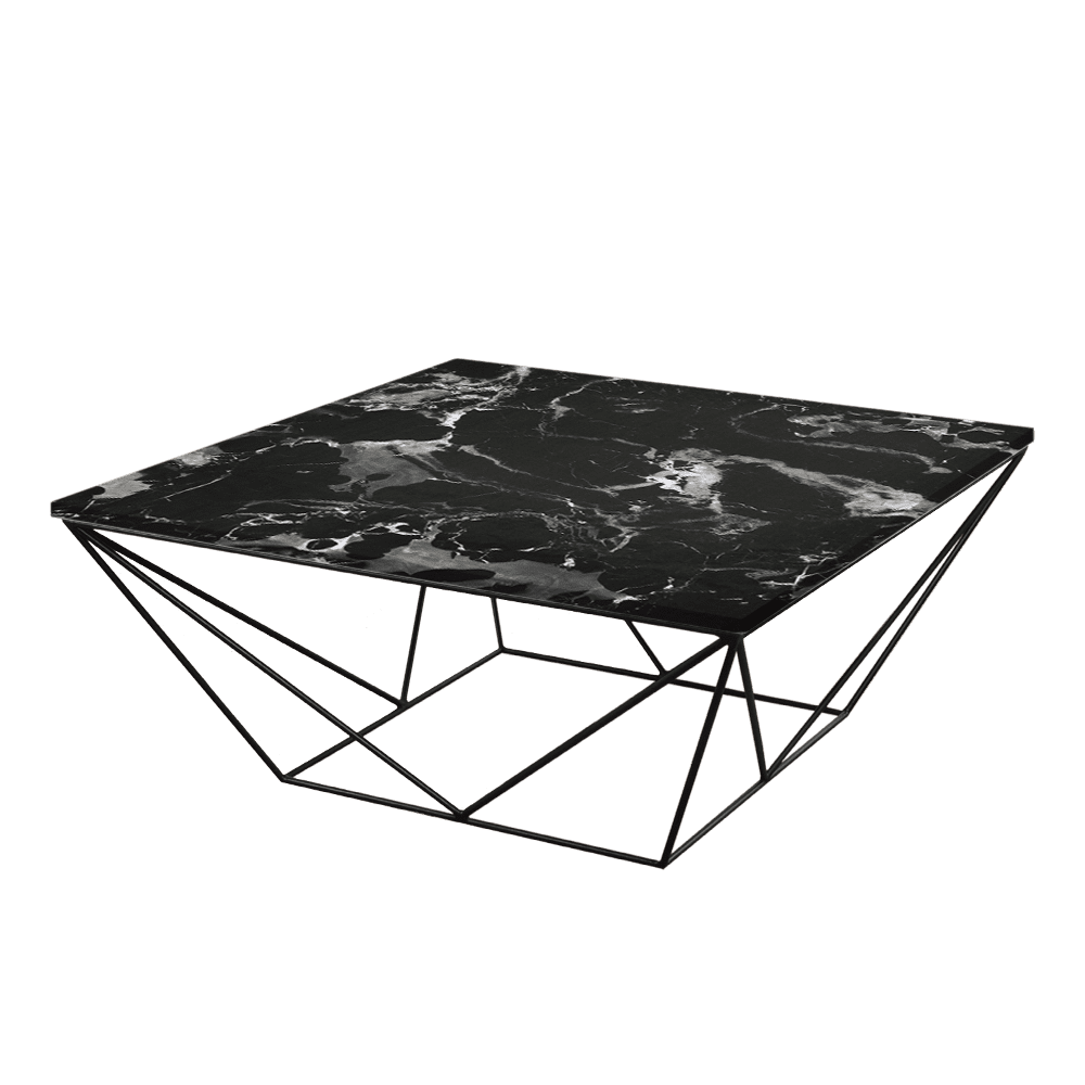Mix & Match Square Marble Coffee Table with Black Geometric Metal Base