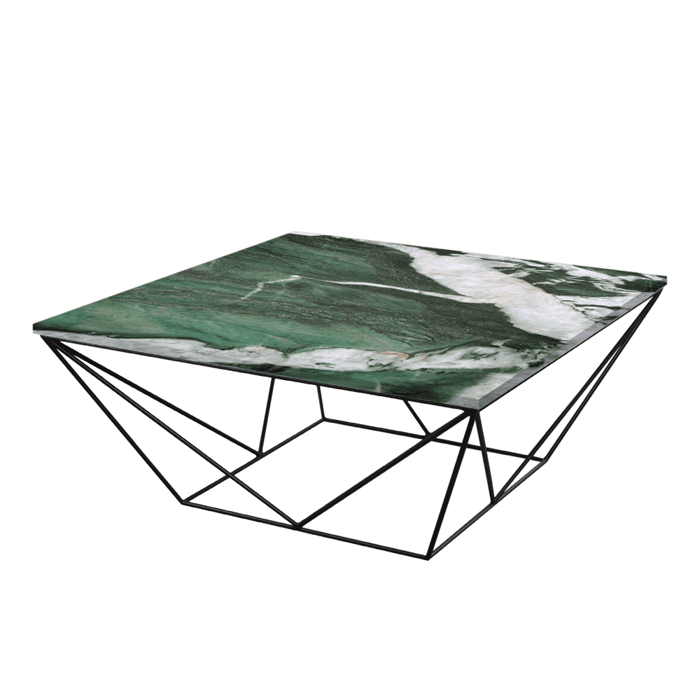 Mix & Match Square Marble Coffee Table with Black Geometric Metal Base