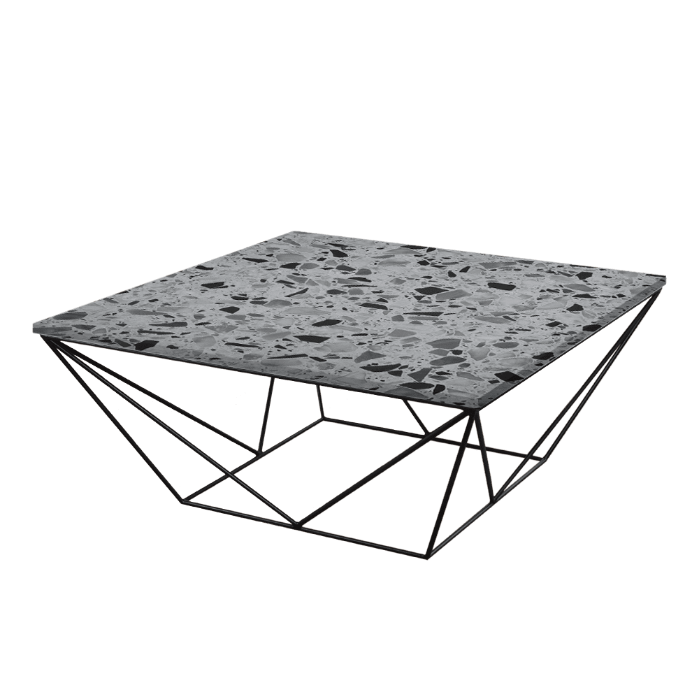 Mix & Match Square Marble Coffee Table with Black Geometric Metal Base