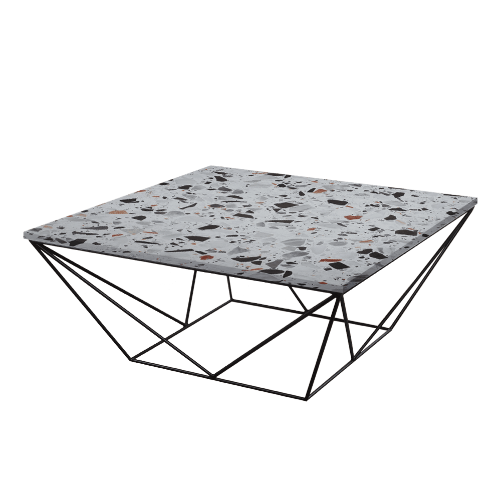 Mix & Match Square Marble Coffee Table with Black Geometric Metal Base