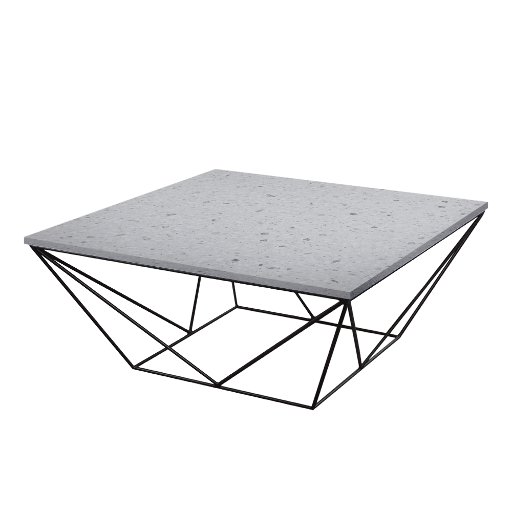 Mix & Match Square Marble Coffee Table with Black Geometric Metal Base