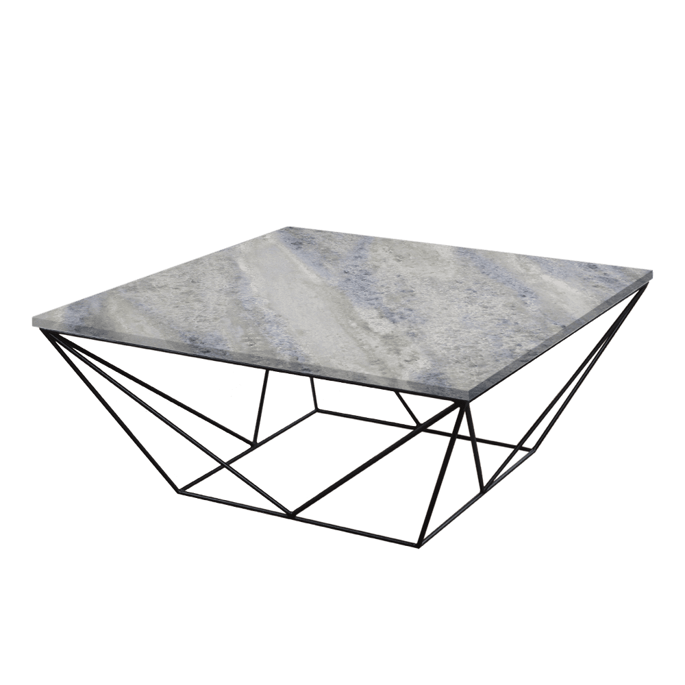 Mix & Match Square Marble Coffee Table with Black Geometric Metal Base