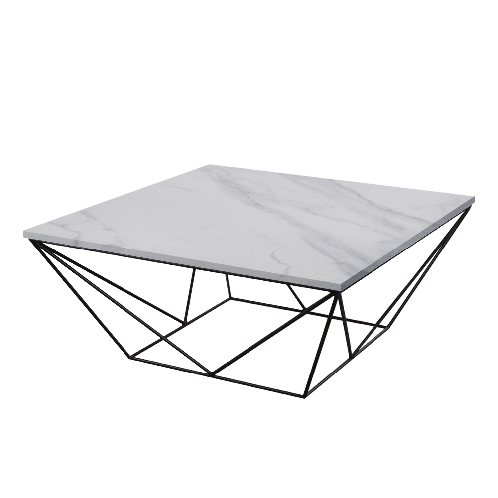 Mix & Match Square Marble Coffee Table with Black Geometric Metal Base