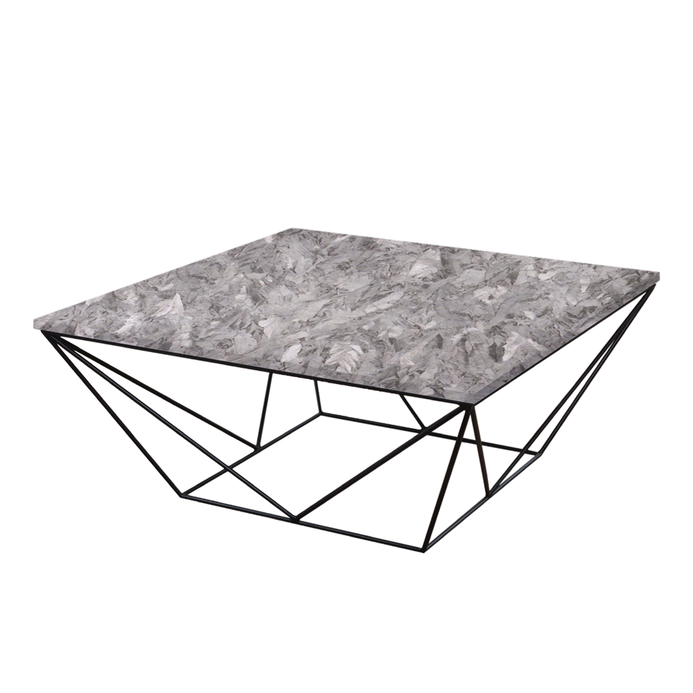 Mix & Match Square Marble Coffee Table with Black Geometric Metal Base