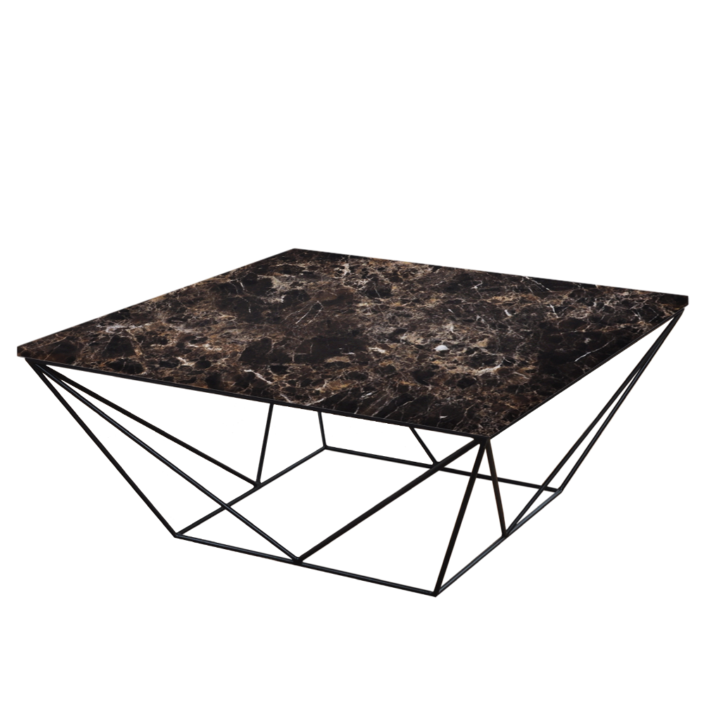 Mix & Match Square Marble Coffee Table with Black Geometric Metal Base