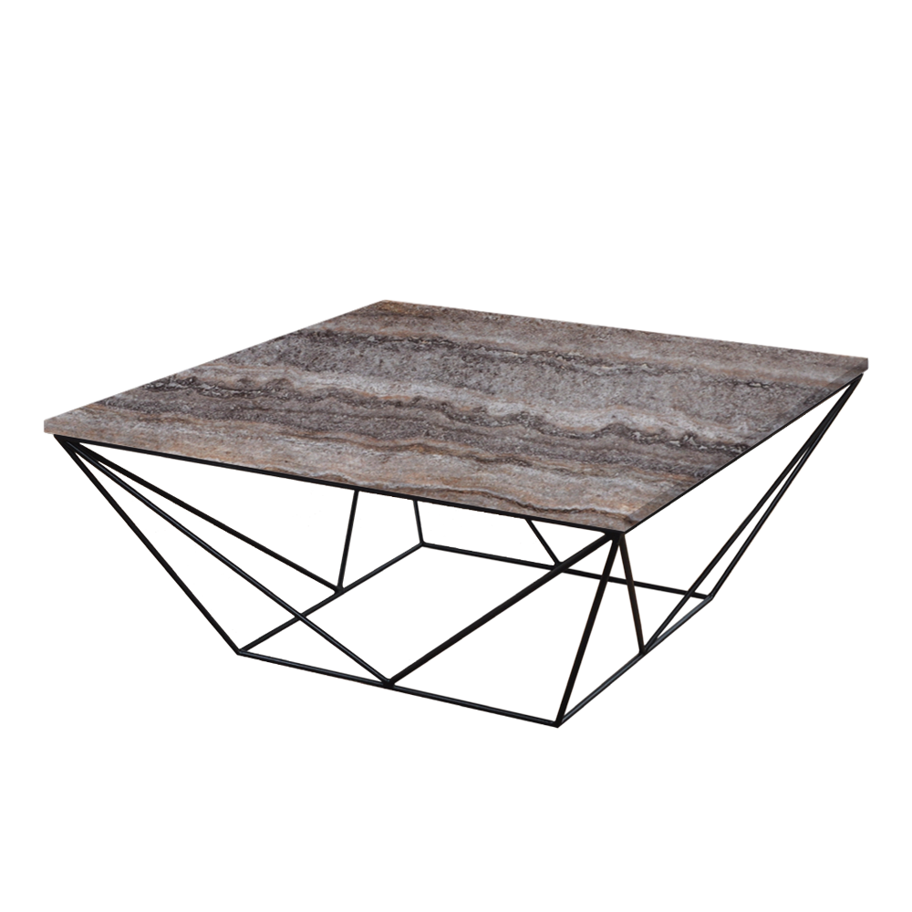 Mix & Match Square Marble Coffee Table with Black Geometric Metal Base