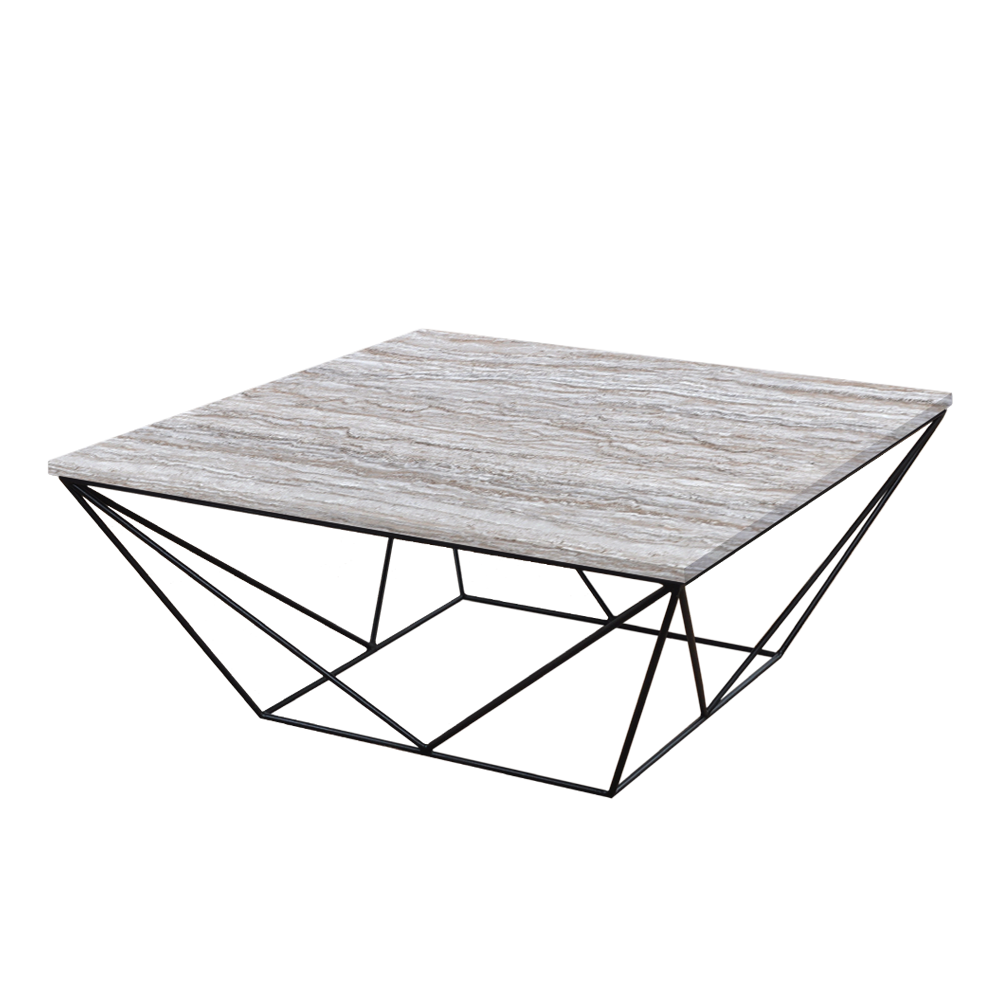 Mix & Match Square Marble Coffee Table with Black Geometric Metal Base
