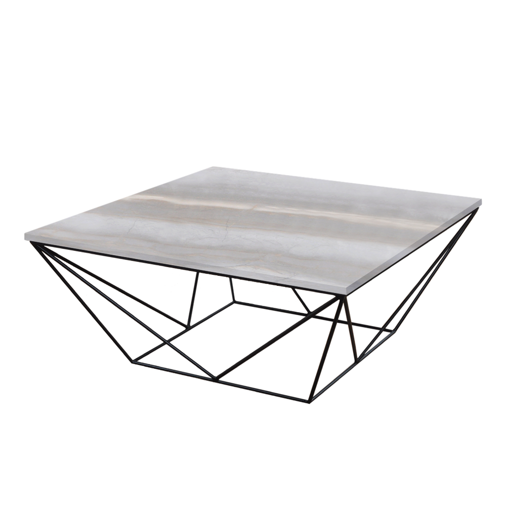 Mix & Match Square Marble Coffee Table with Black Geometric Metal Base