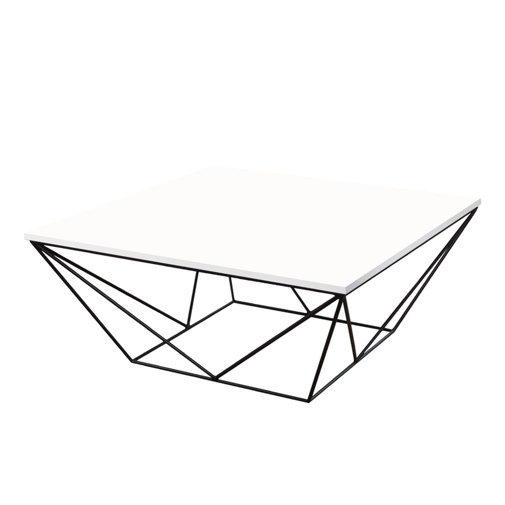 Mix & Match Square Marble Coffee Table with Black Geometric Metal Base