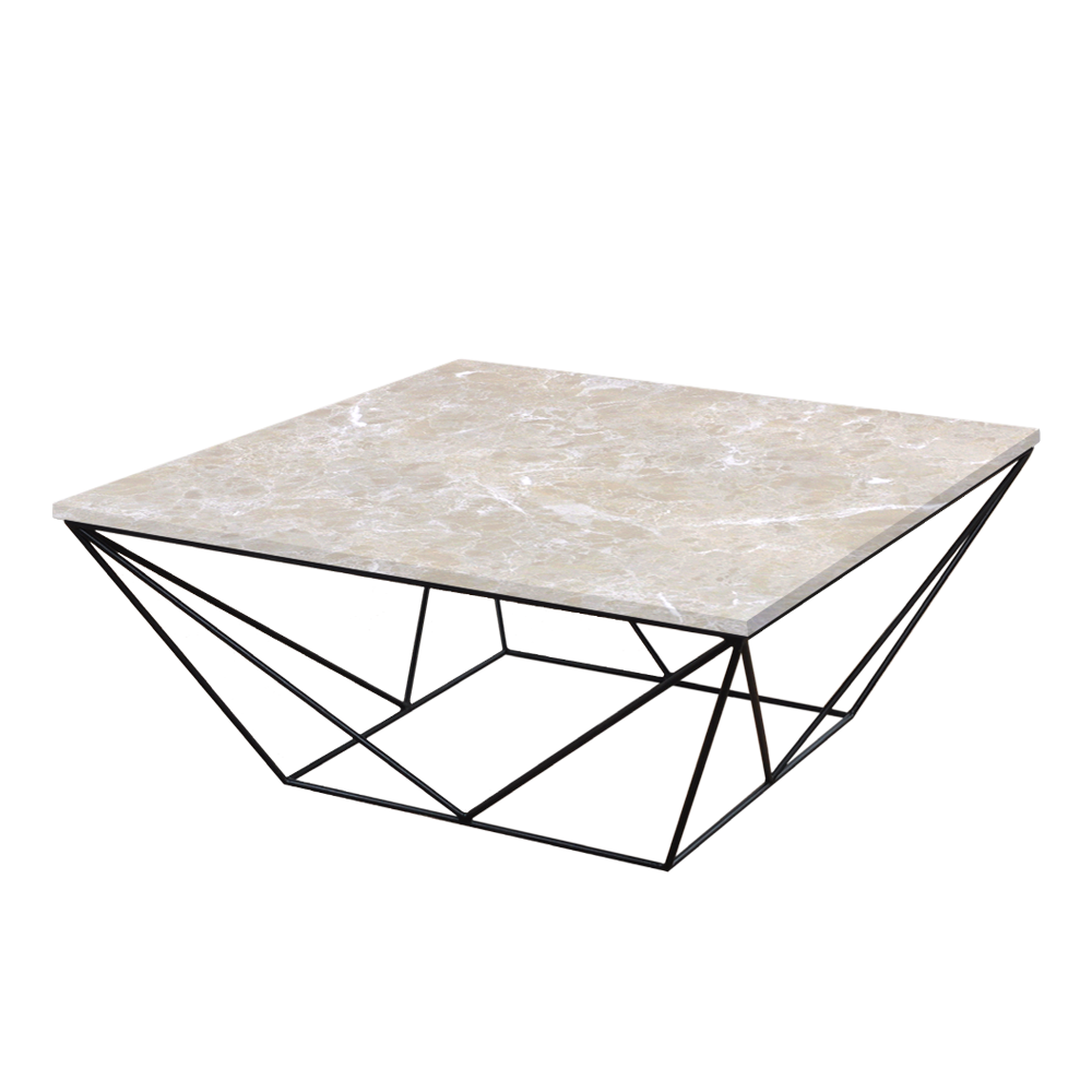 Mix & Match Square Marble Coffee Table with Black Geometric Metal Base