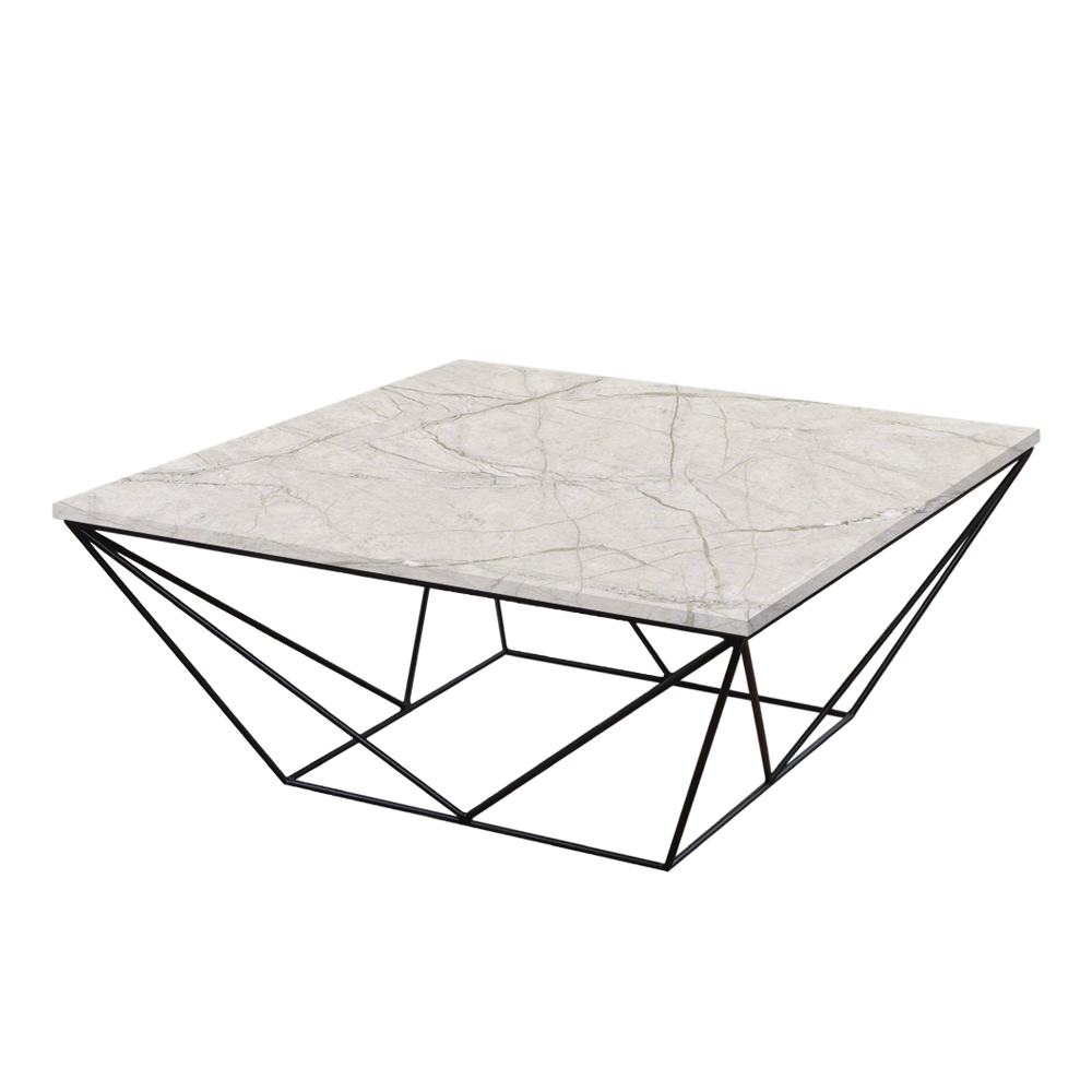 Mix & Match Square Marble Coffee Table with Black Geometric Metal Base