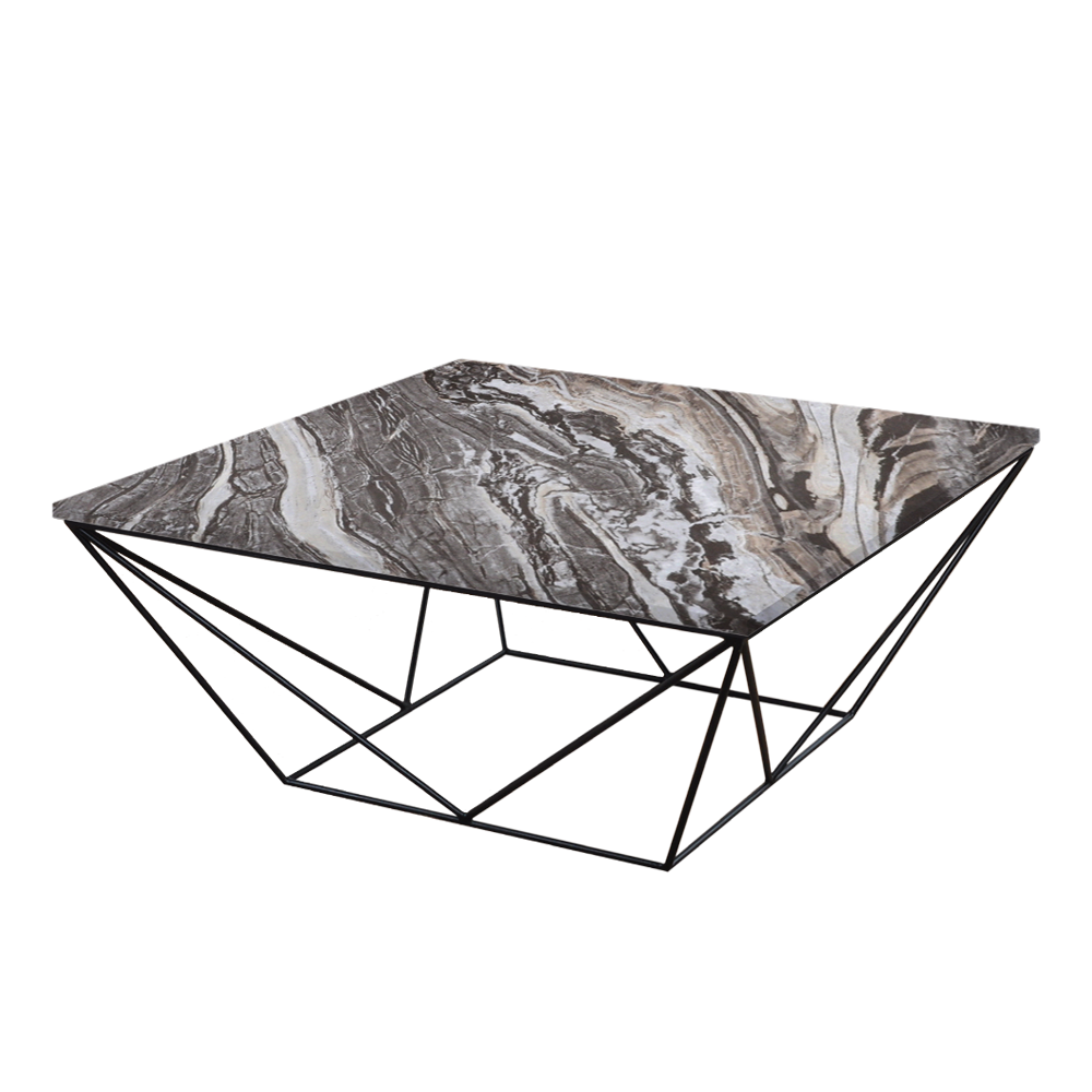 Mix & Match Square Marble Coffee Table with Black Geometric Metal Base