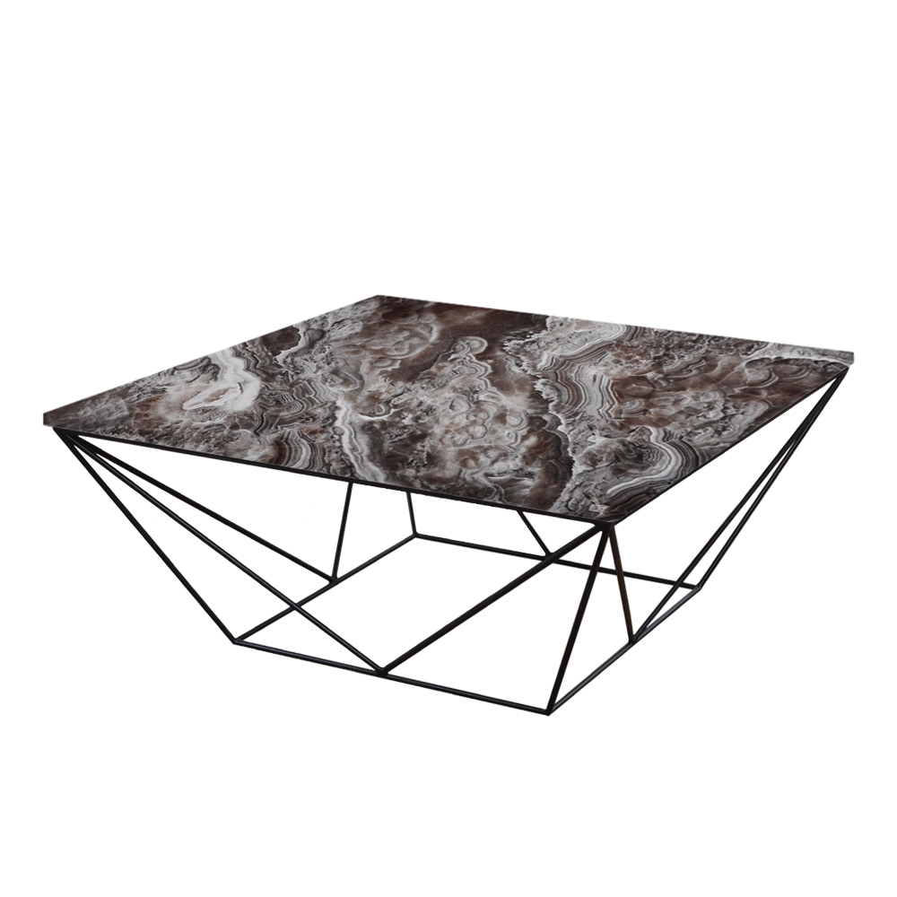 Mix & Match Square Marble Coffee Table with Black Geometric Metal Base