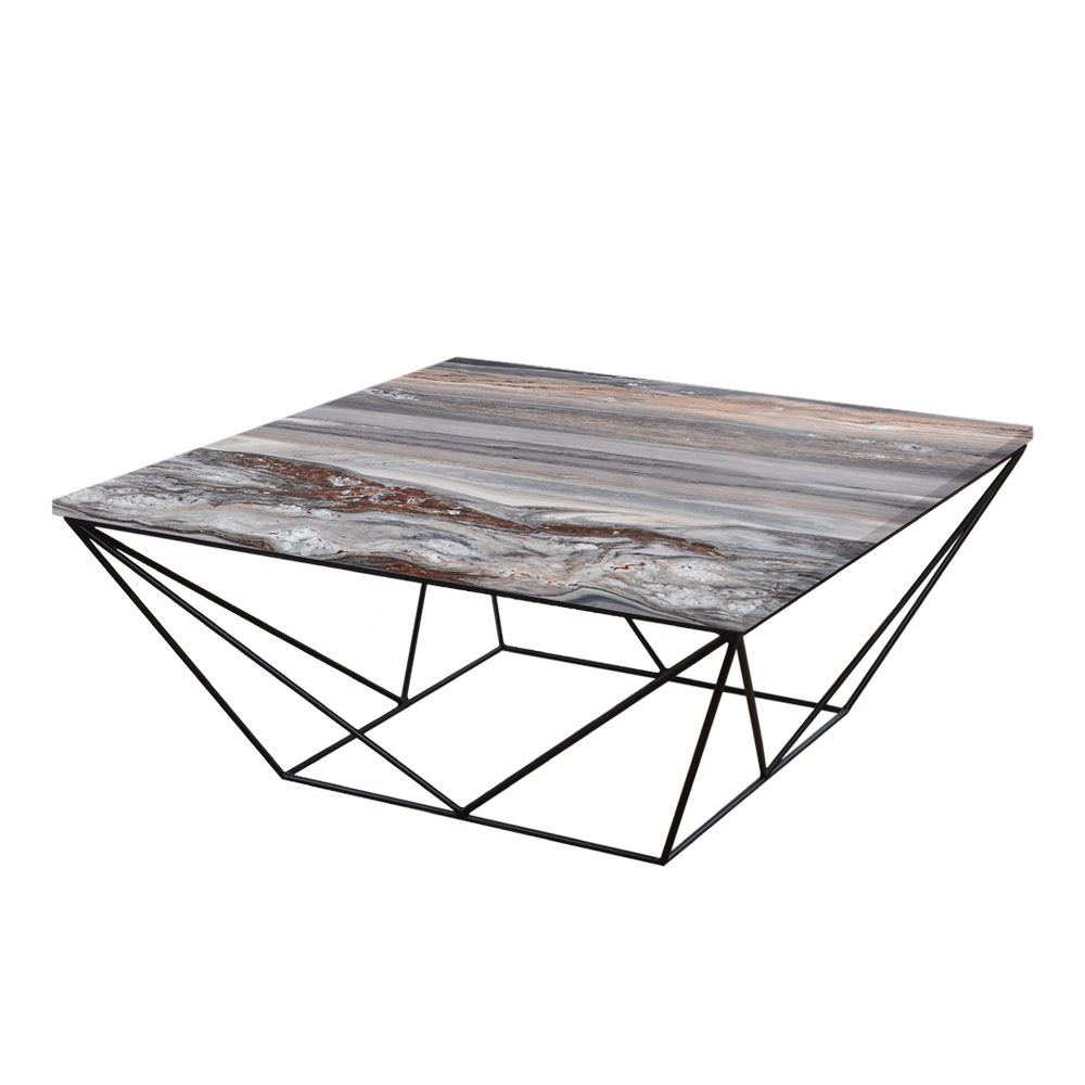 Mix & Match Square Marble Coffee Table with Black Geometric Metal Base