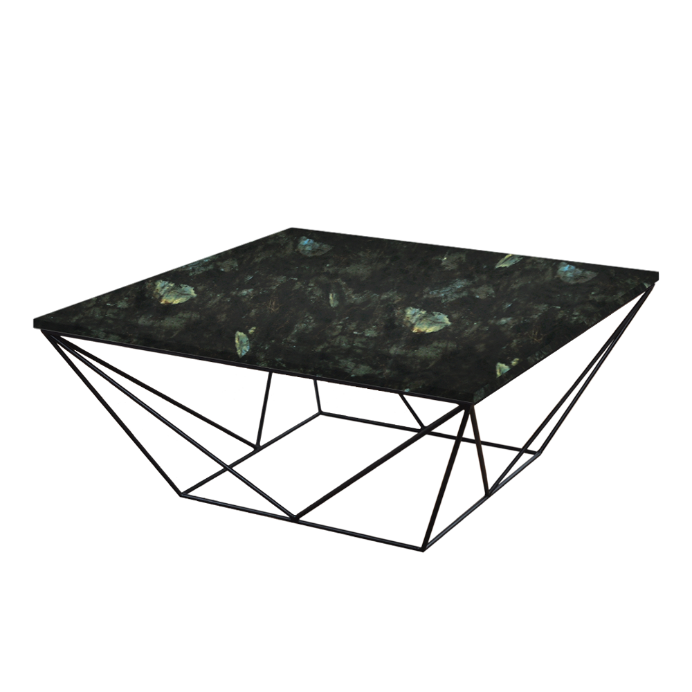 Mix & Match Square Marble Coffee Table with Black Geometric Metal Base
