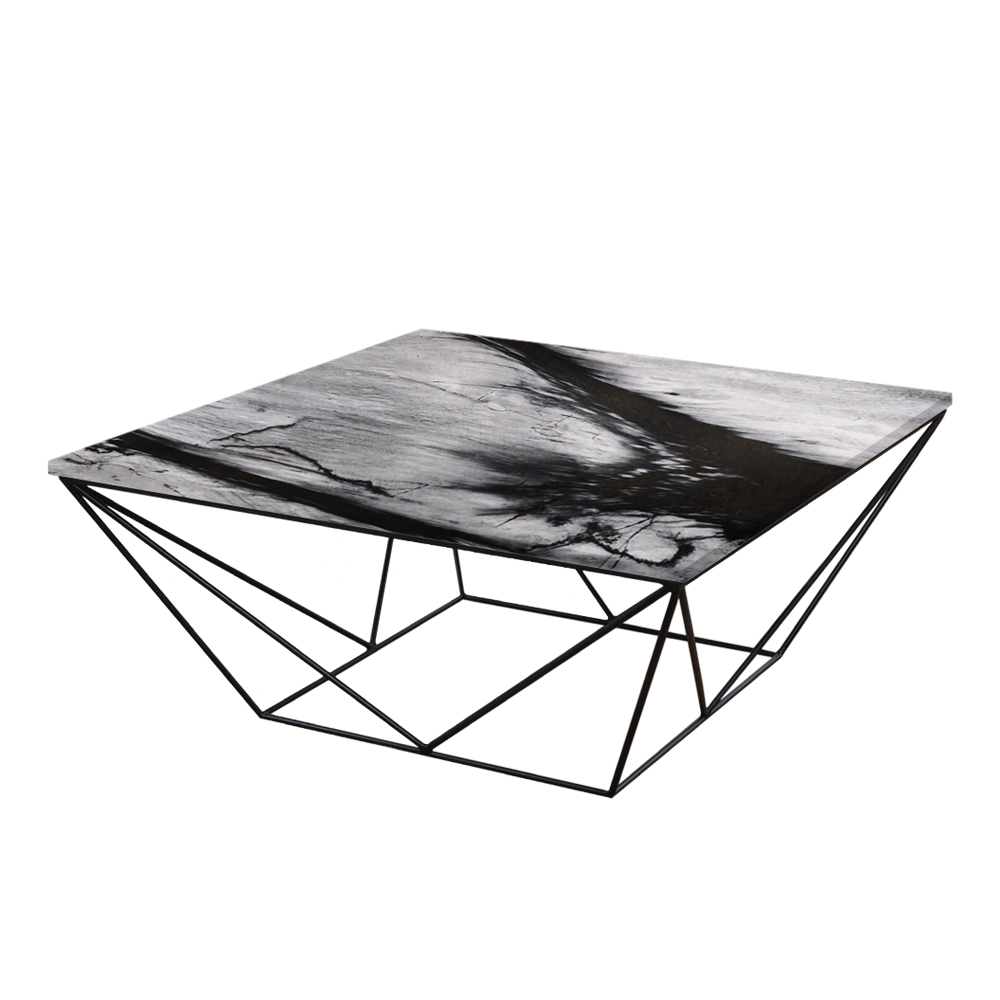 Mix & Match Square Marble Coffee Table with Black Geometric Metal Base