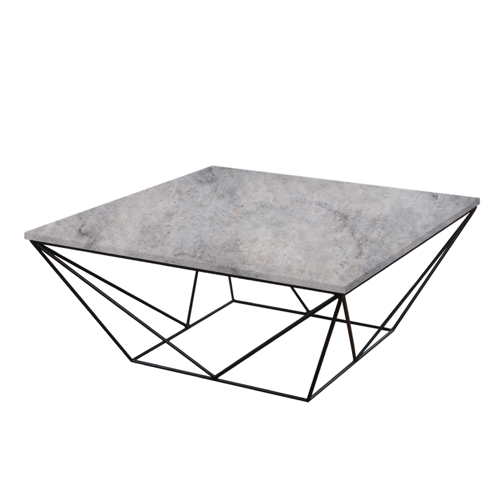 Mix & Match Square Marble Coffee Table with Black Geometric Metal Base