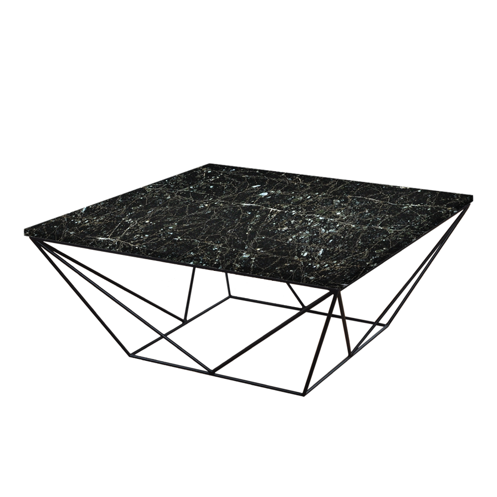 Mix & Match Square Marble Coffee Table with Black Geometric Metal Base