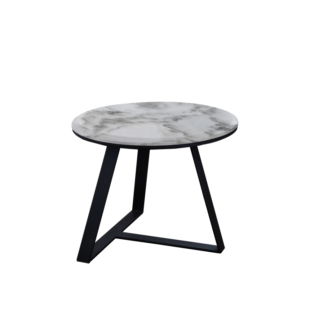 Mix & Match Round Marble Side Table with Black T-shaped Metal Base