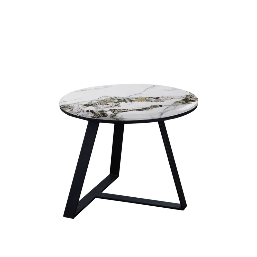 Mix & Match Round Marble Side Table with Black T-shaped Metal Base
