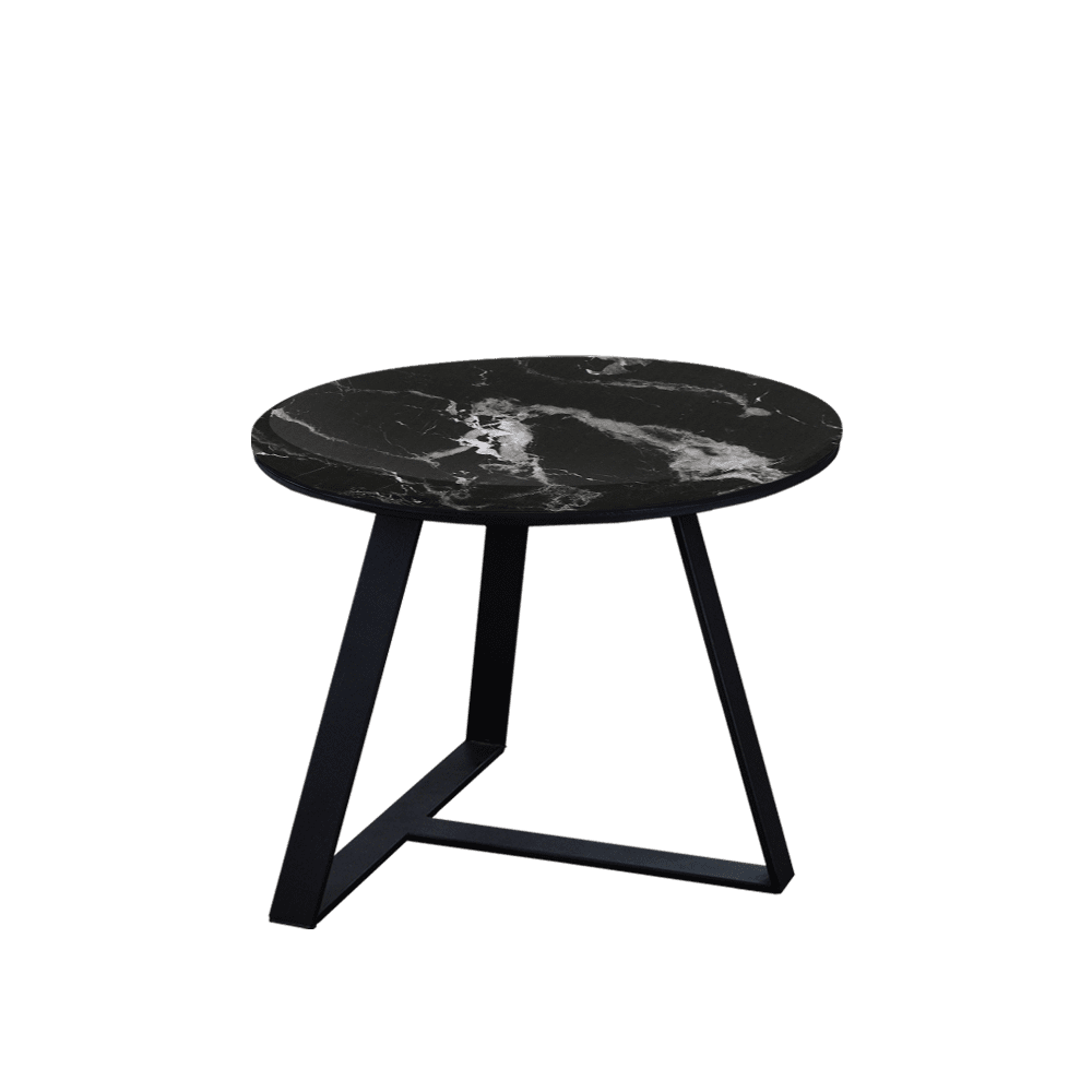 Mix & Match Round Marble Side Table with Black T-shaped Metal Base