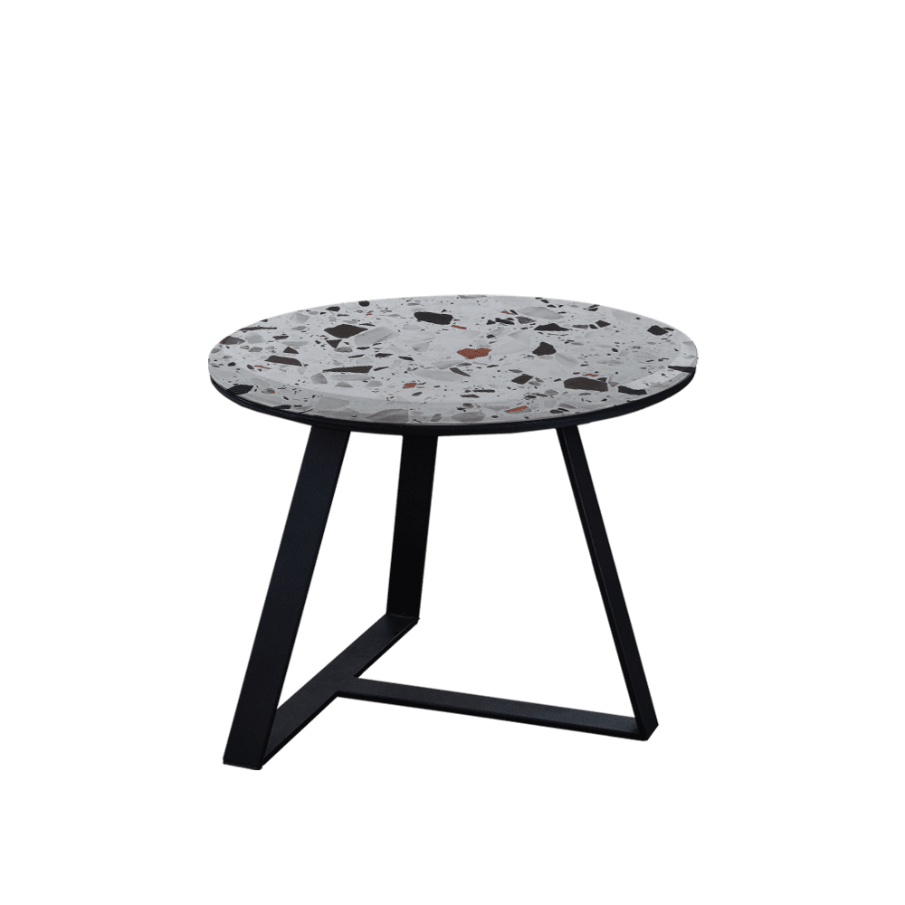 Mix & Match Round Marble Side Table with Black T-shaped Metal Base