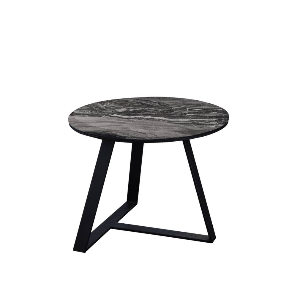 Mix & Match Round Marble Side Table with Black T-shaped Metal Base