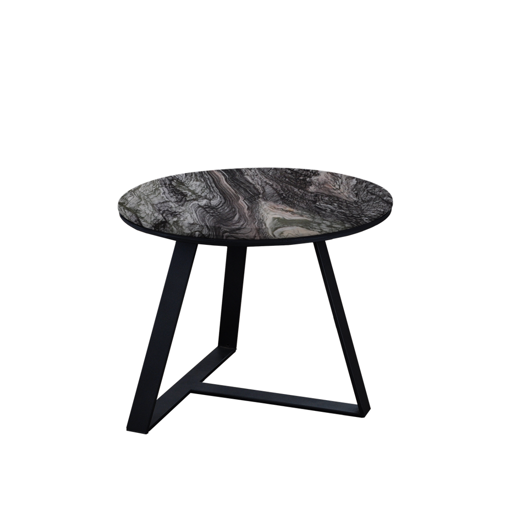 Mix & Match Round Marble Side Table with Black T-shaped Metal Base