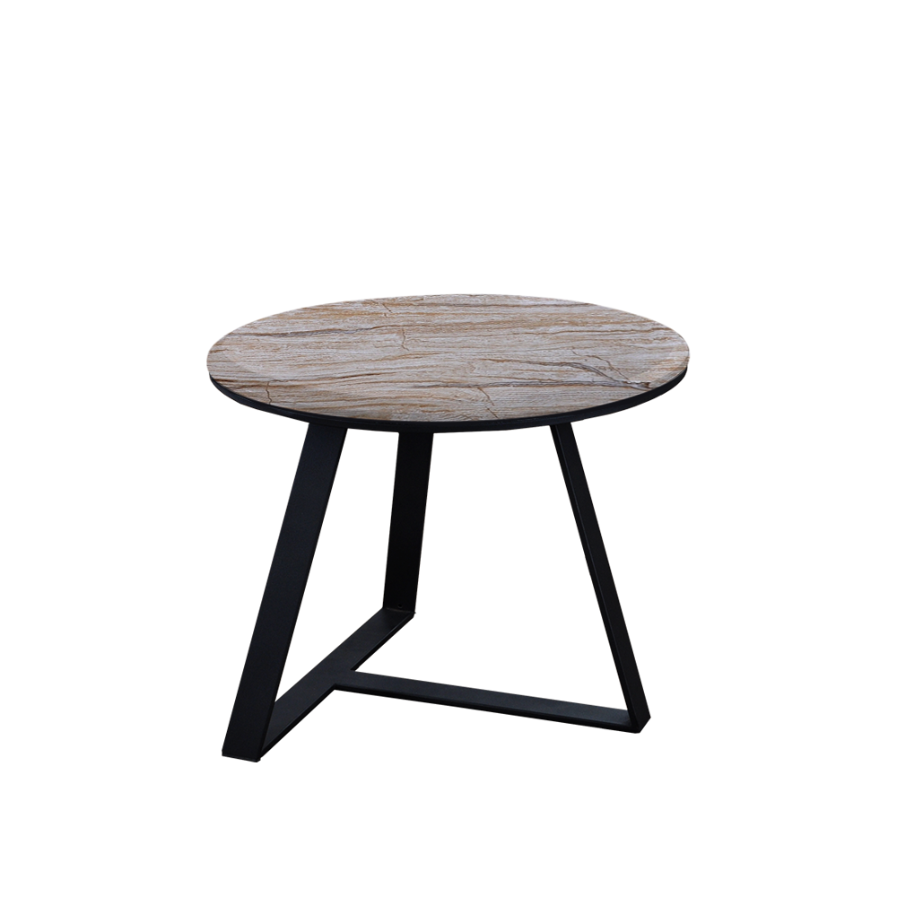 Mix & Match Round Marble Side Table with Black T-shaped Metal Base