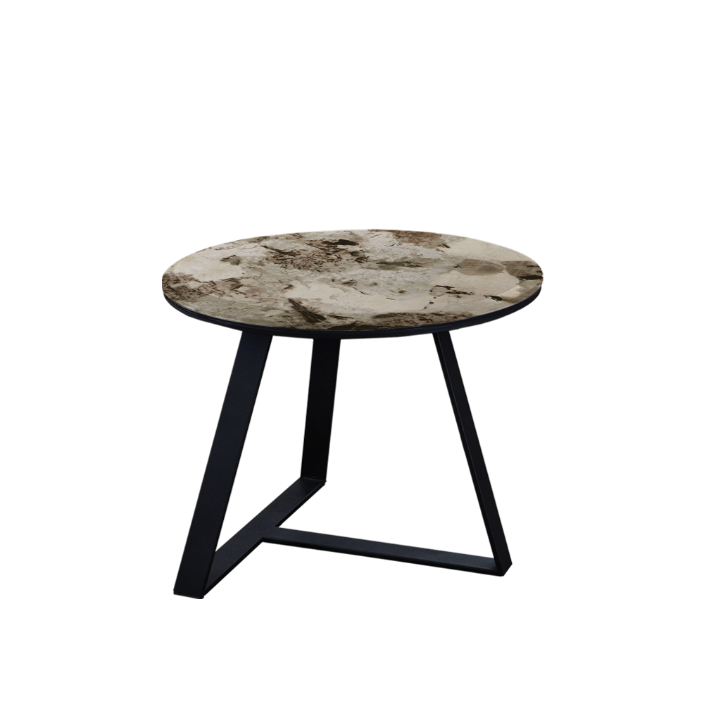 Mix & Match Round Marble Side Table with Black T-shaped Metal Base