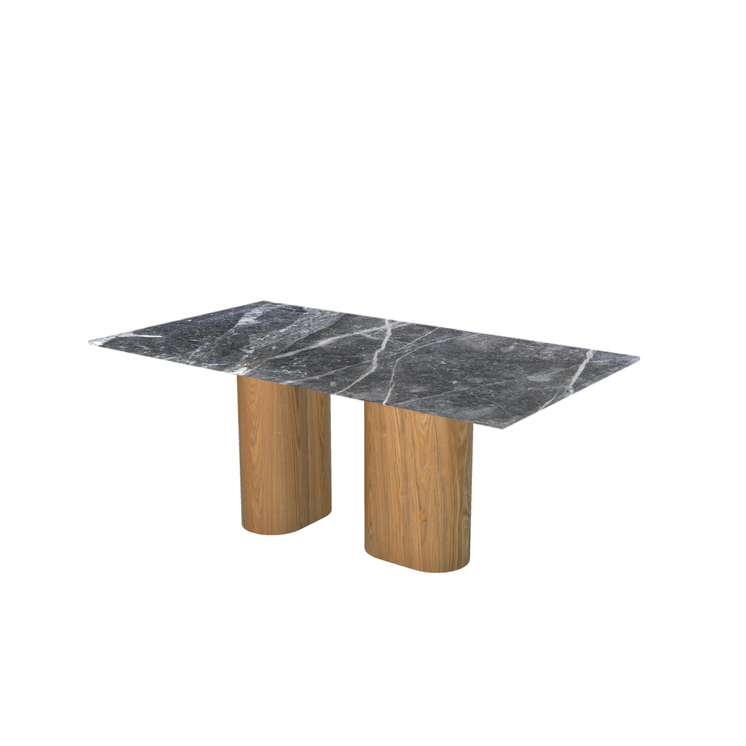 6ft Rectangular Era Silver Natural Marble Dining Table