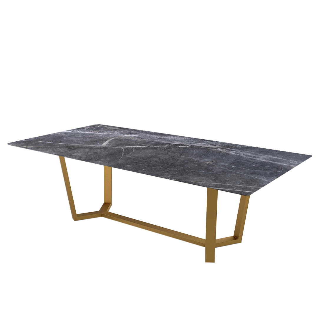 8ft Rectangular Era Silver Natural Marble Dining Table