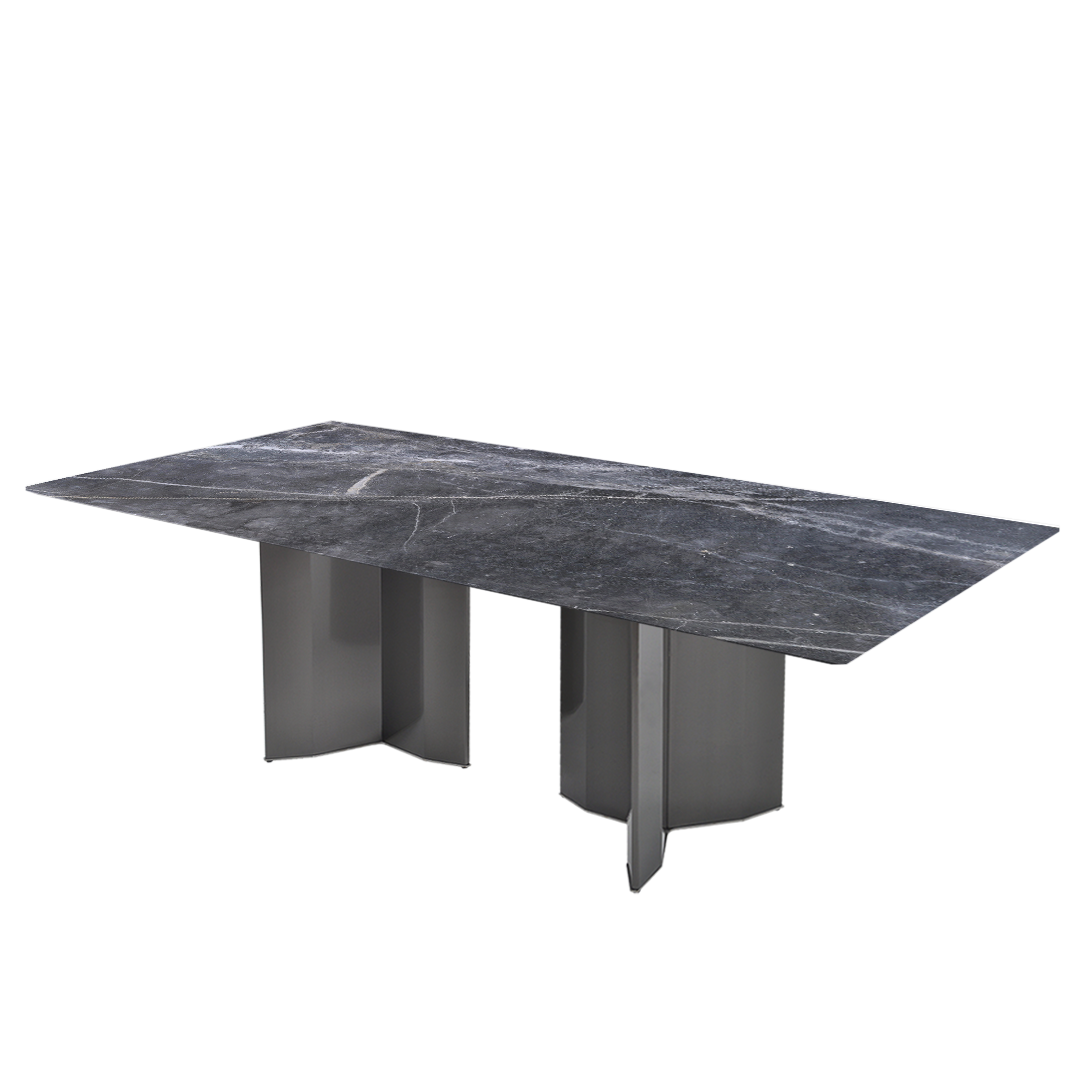 8ft Rectangular Era Silver Natural Marble Dining Table
