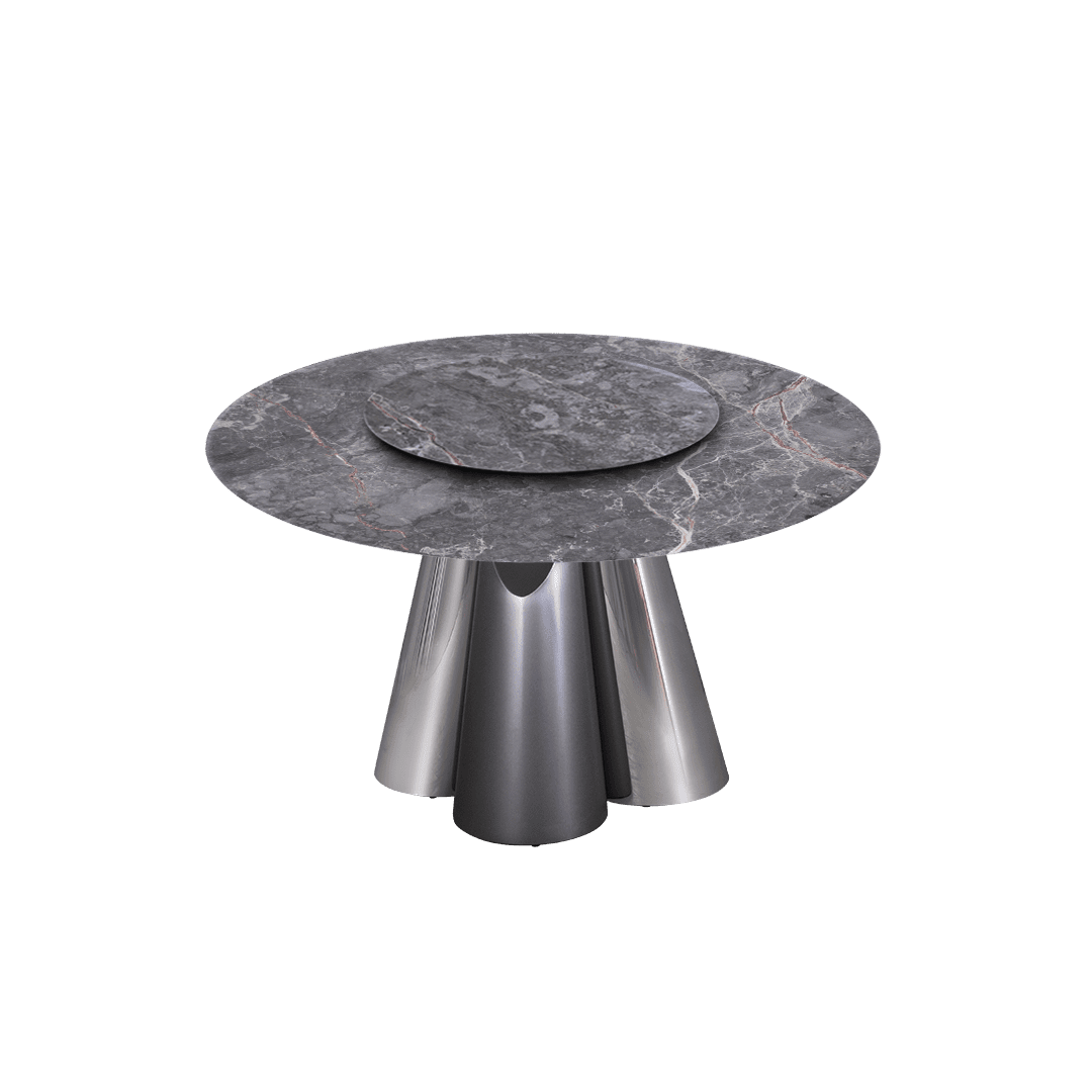 4.3ft Round Persian Grey Natural Marble Dining Table