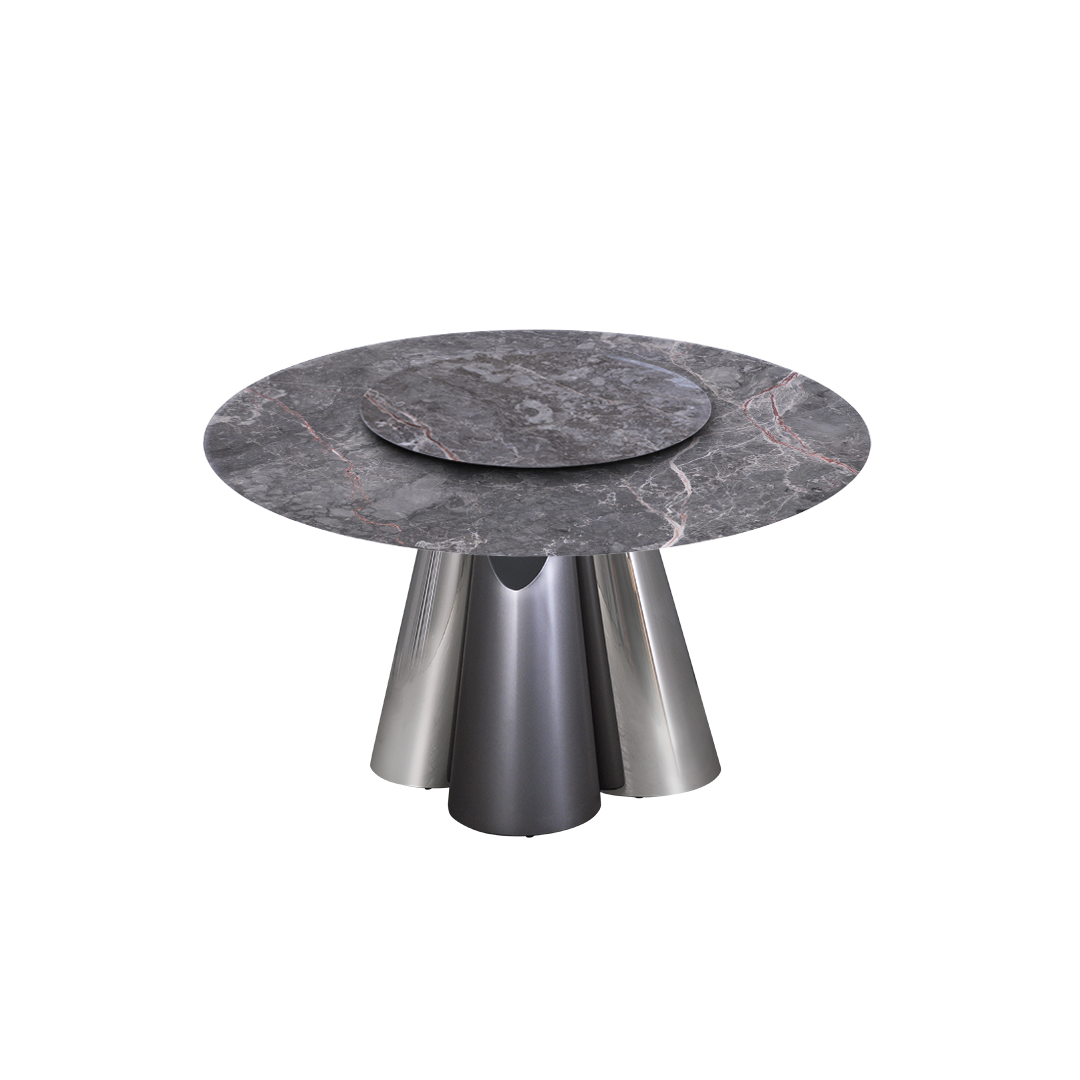4.3ft Round Persian Grey Natural Marble Dining Table