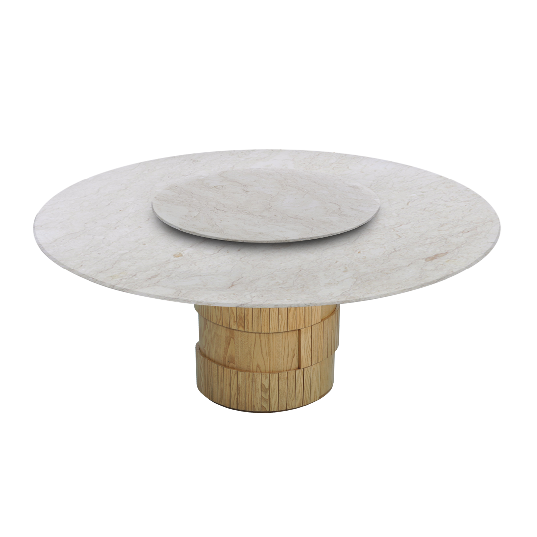 6ft Round Crema Marfil Natural Marble Dining Table