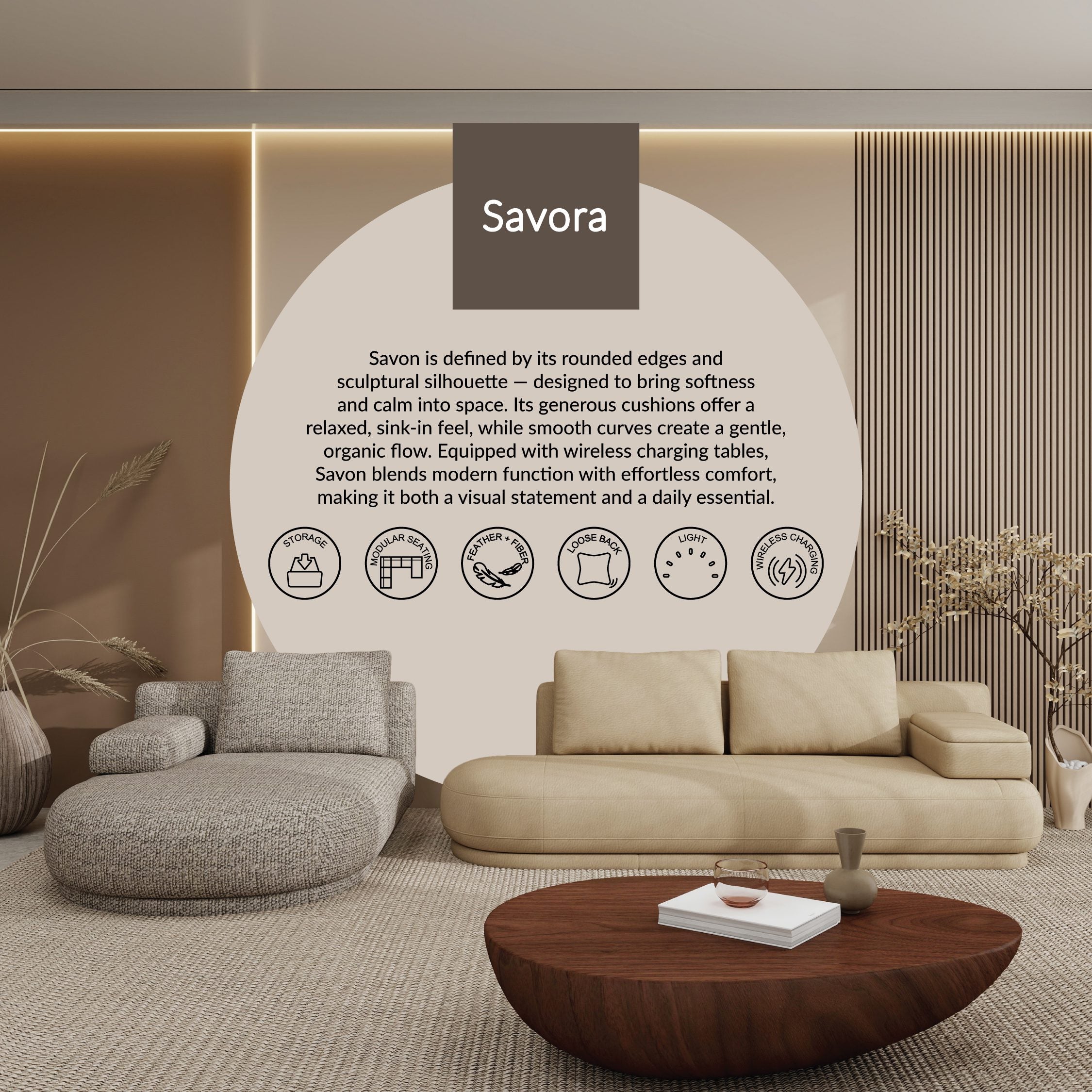 SAVORA – Sculptural Sofa with Rounded Edges