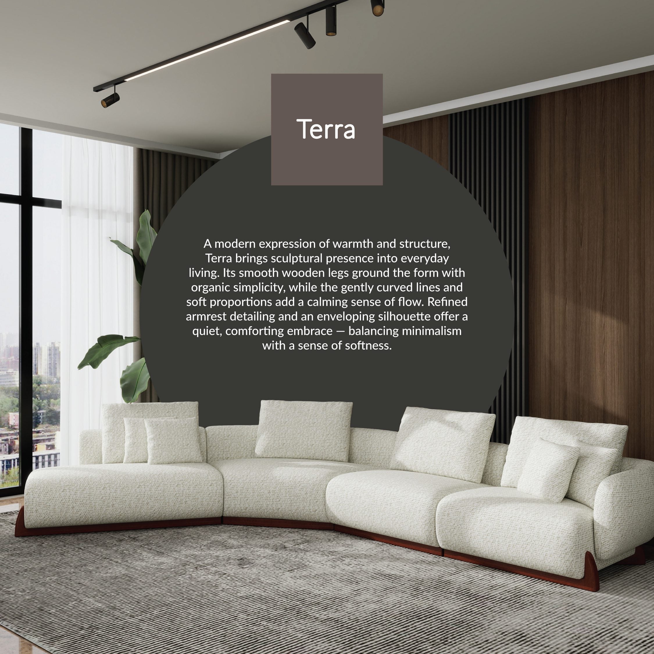 TERRA – Sculptural Sofa with Wooden Leg (3-Seater)