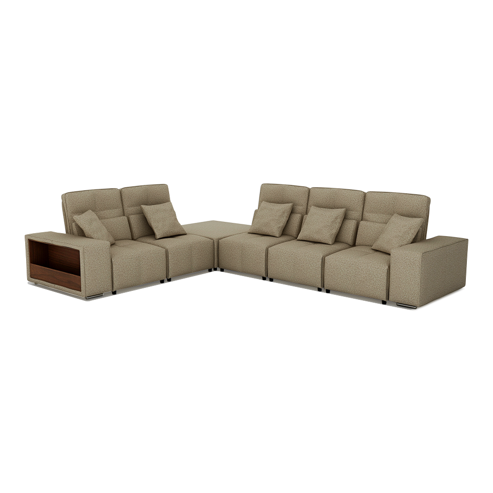 JERON – Modular Push Back Fabric Sofa with Storage Arm (Corner 5-seater)