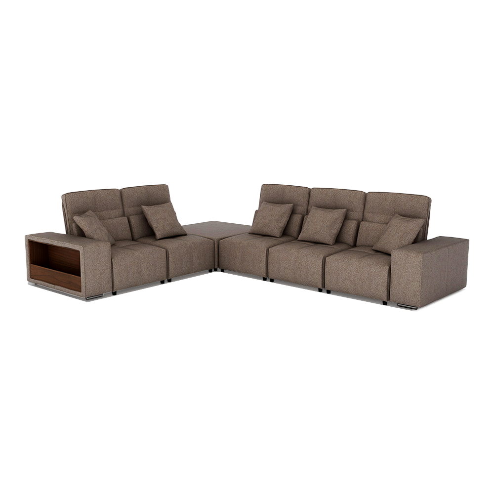 JERON – Modular Push Back Fabric Sofa with Storage Arm (Corner 5-seater)