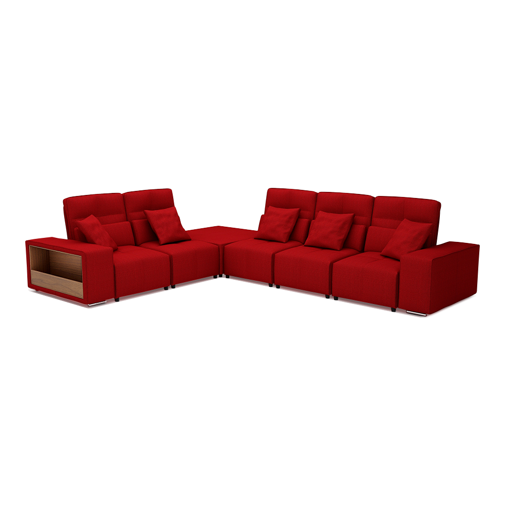 JERON – Modular Push Back Fabric Sofa with Storage Arm (Corner 5-seater)
