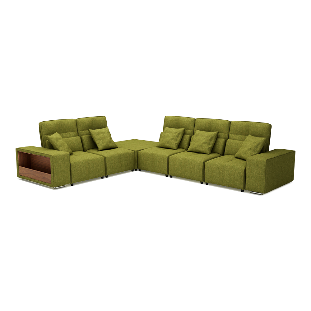 JERON – Modular Push Back Fabric Sofa with Storage Arm (Corner 5-seater)